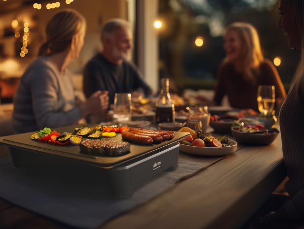 Kochen und Essen am Tisch
